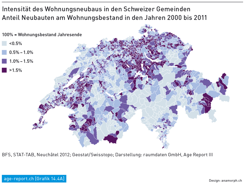 Intensität des Wohnungsneubaus in den Schweizer Gemeinden